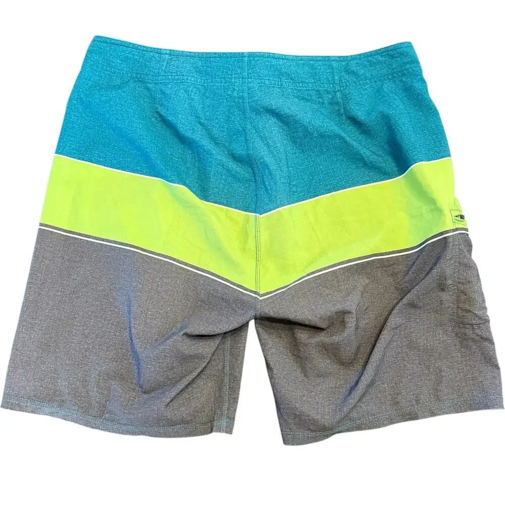 Aqua East Men’s board short, swimsuit, teal, neon green, gray, 38